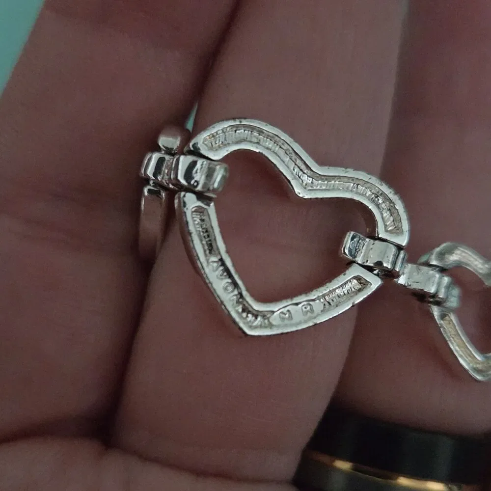 Vintage Avon Heart Charm Dangle Bracelet Signed Chain